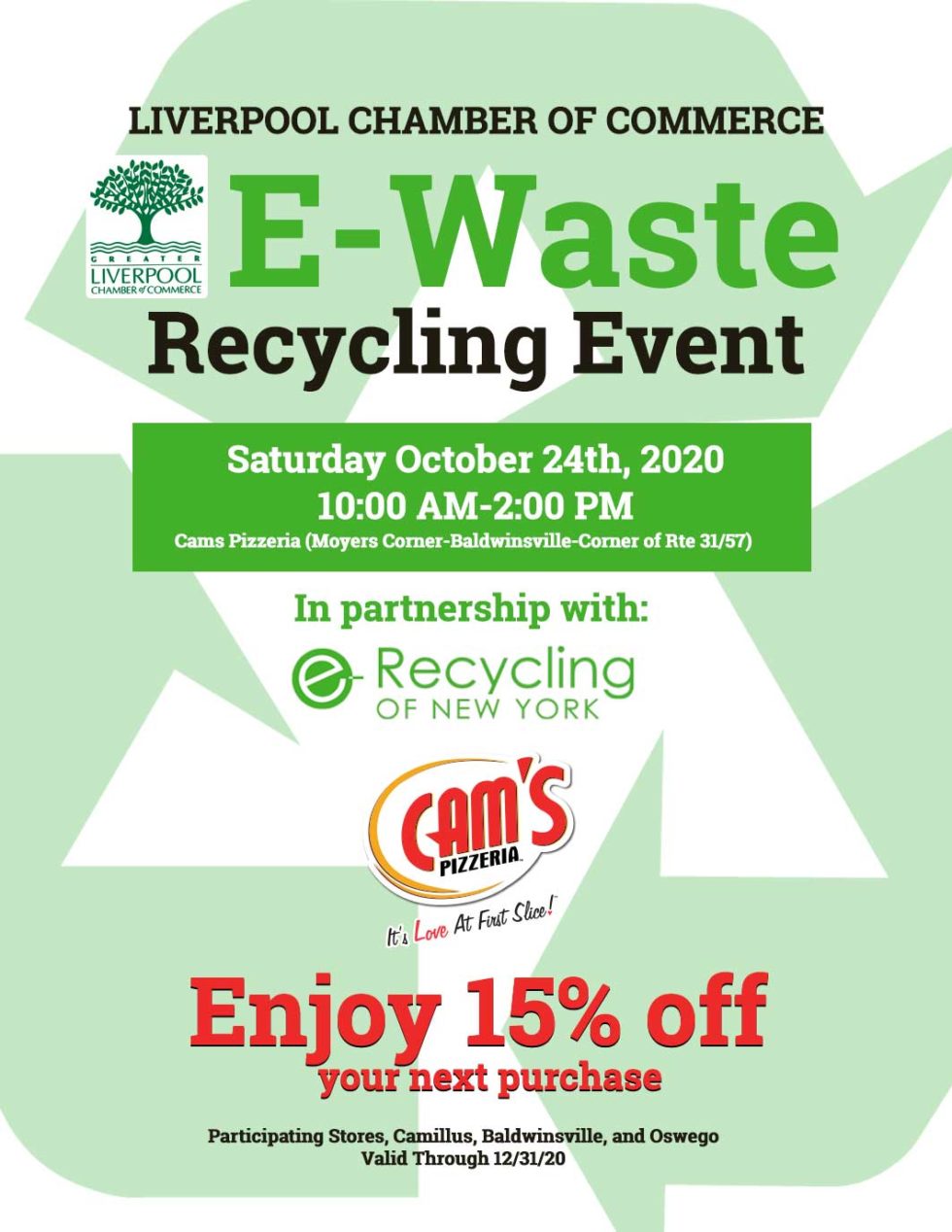 EWaste Recycling Event October 24th Cam's Pizzeria NY